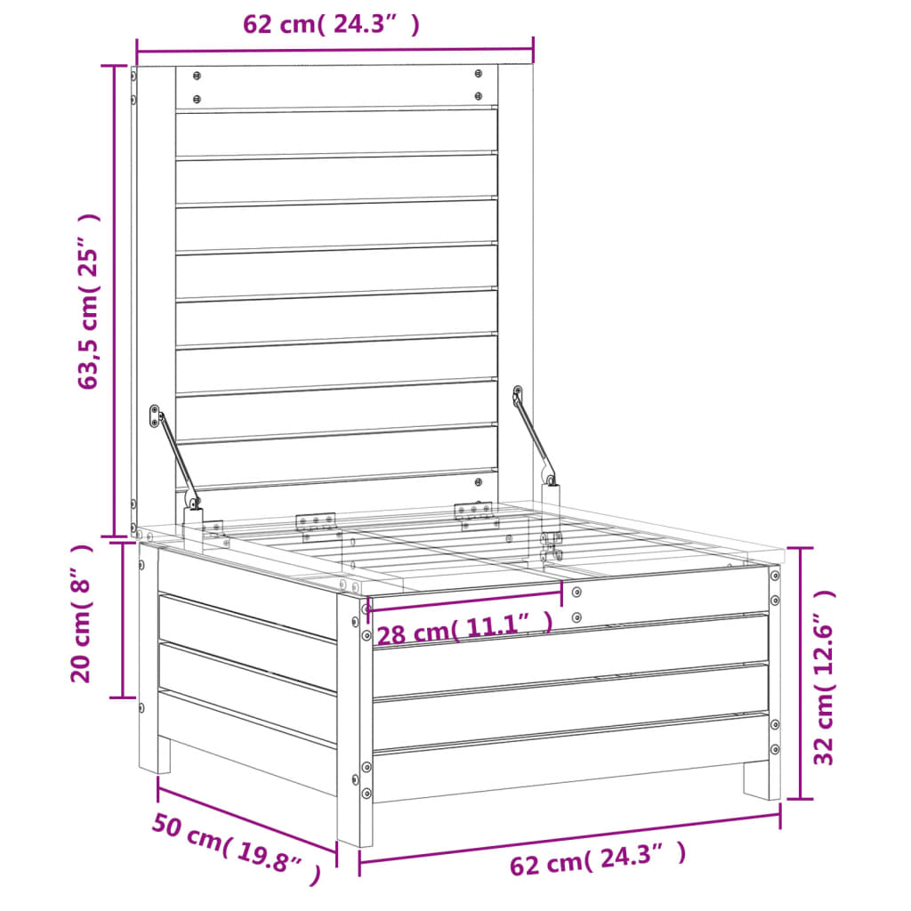 Vrtni tabure bijeli 62 x 63,5 x 32 cm od masivne borovine