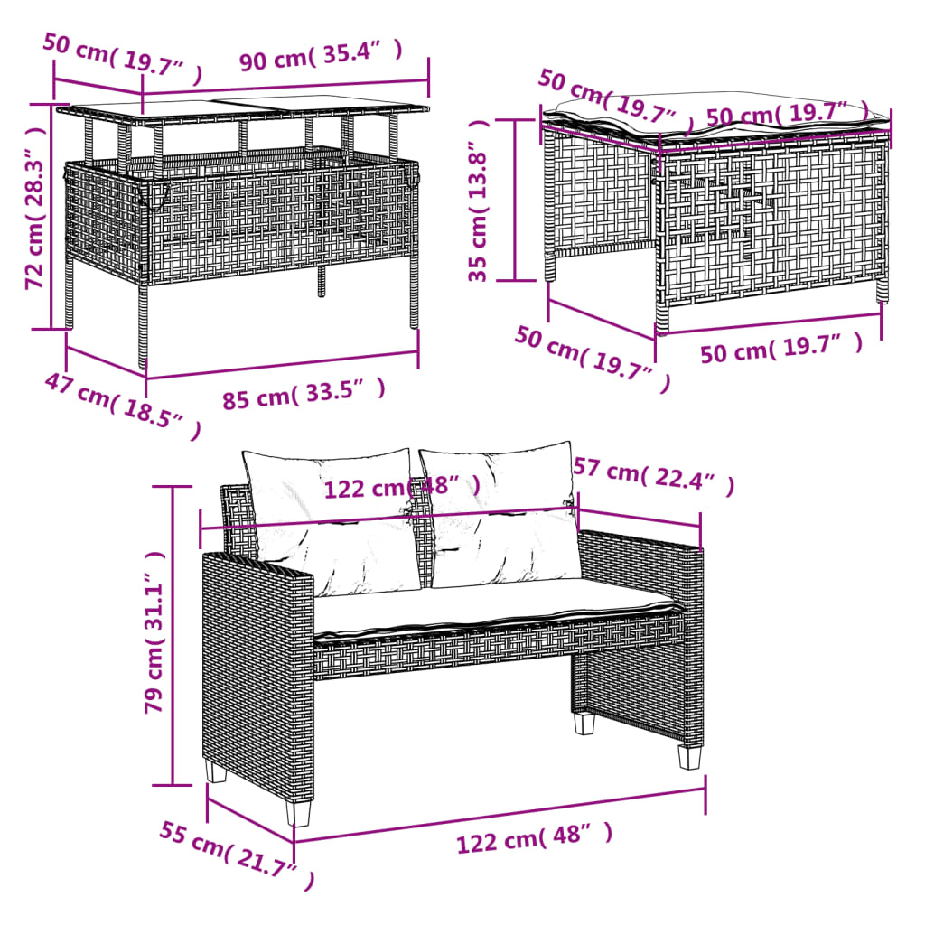 4-dijelni set vrtnih sofa s jastucima bež od poliratana staklo