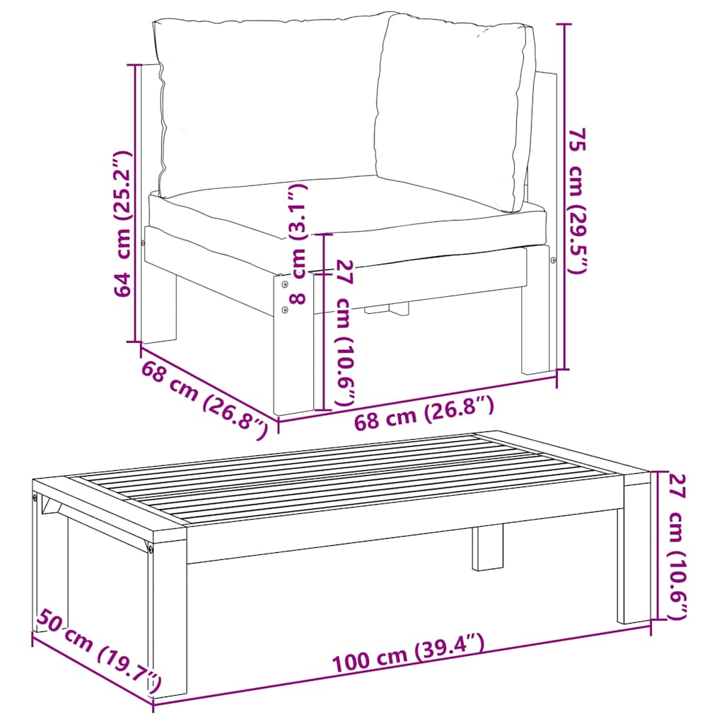 2-dijelni set vrtnih sofa s jastucima masivno bagremovo drvo