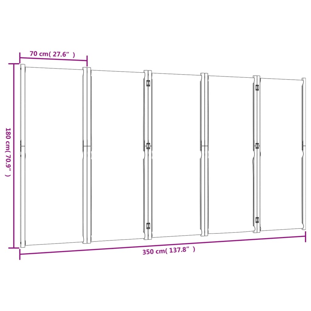 Sobna pregrada s 5 panela smeđesiva 350 x 180 cm