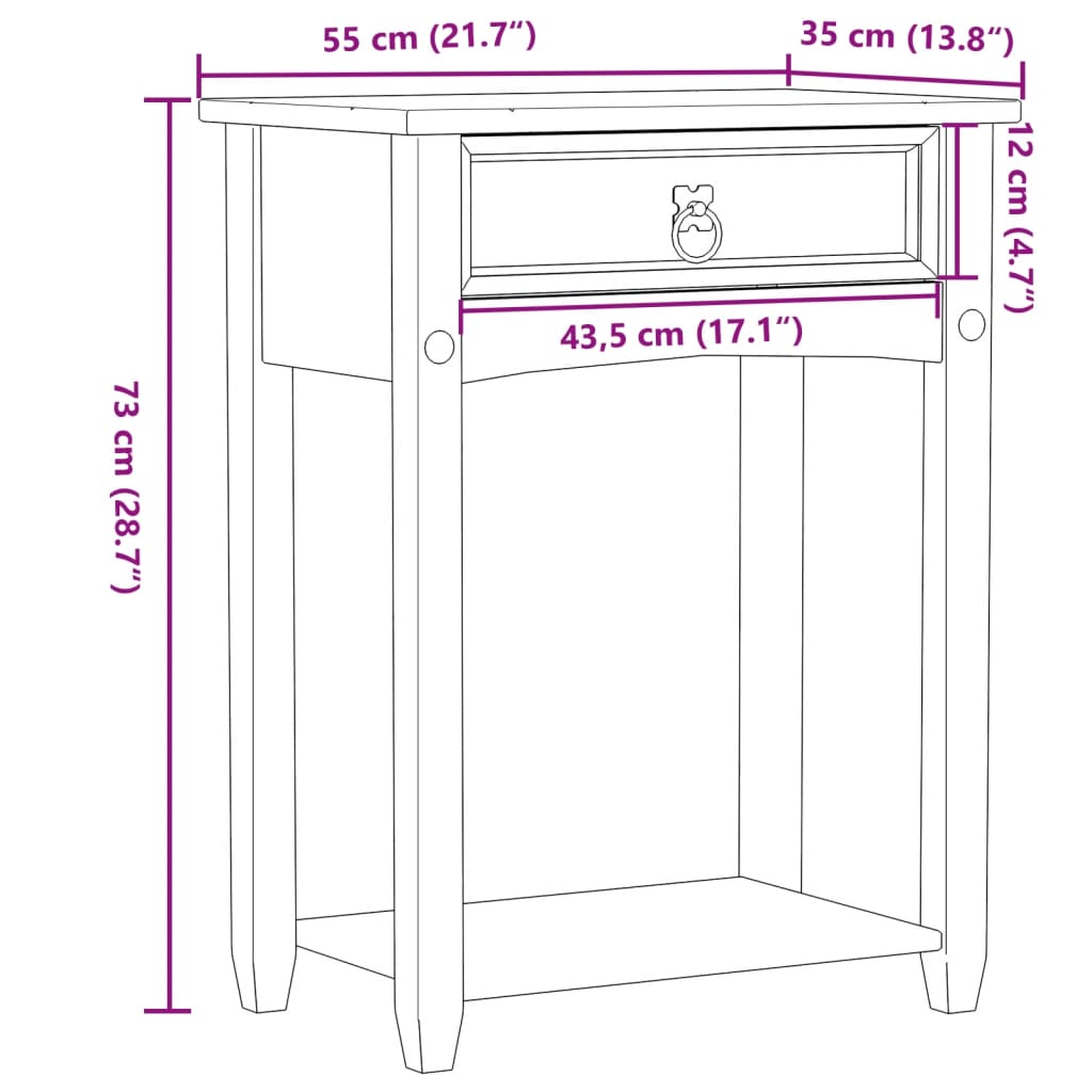 Konzolni stol Corona 55 x 35 x 73 cm od masivne borovine