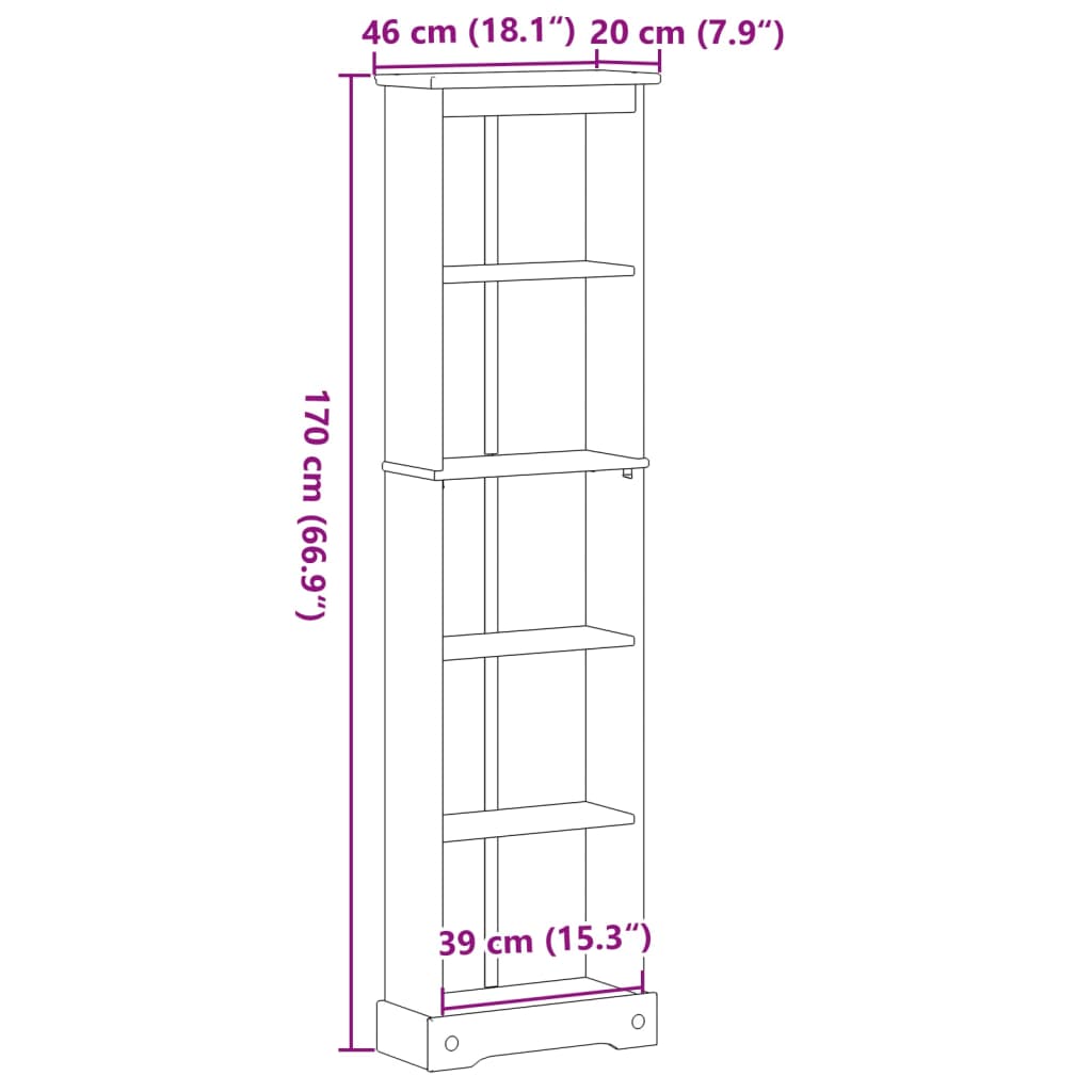 Regal za knjige Corona 46 x 20 x 170 cm od masivne borovine