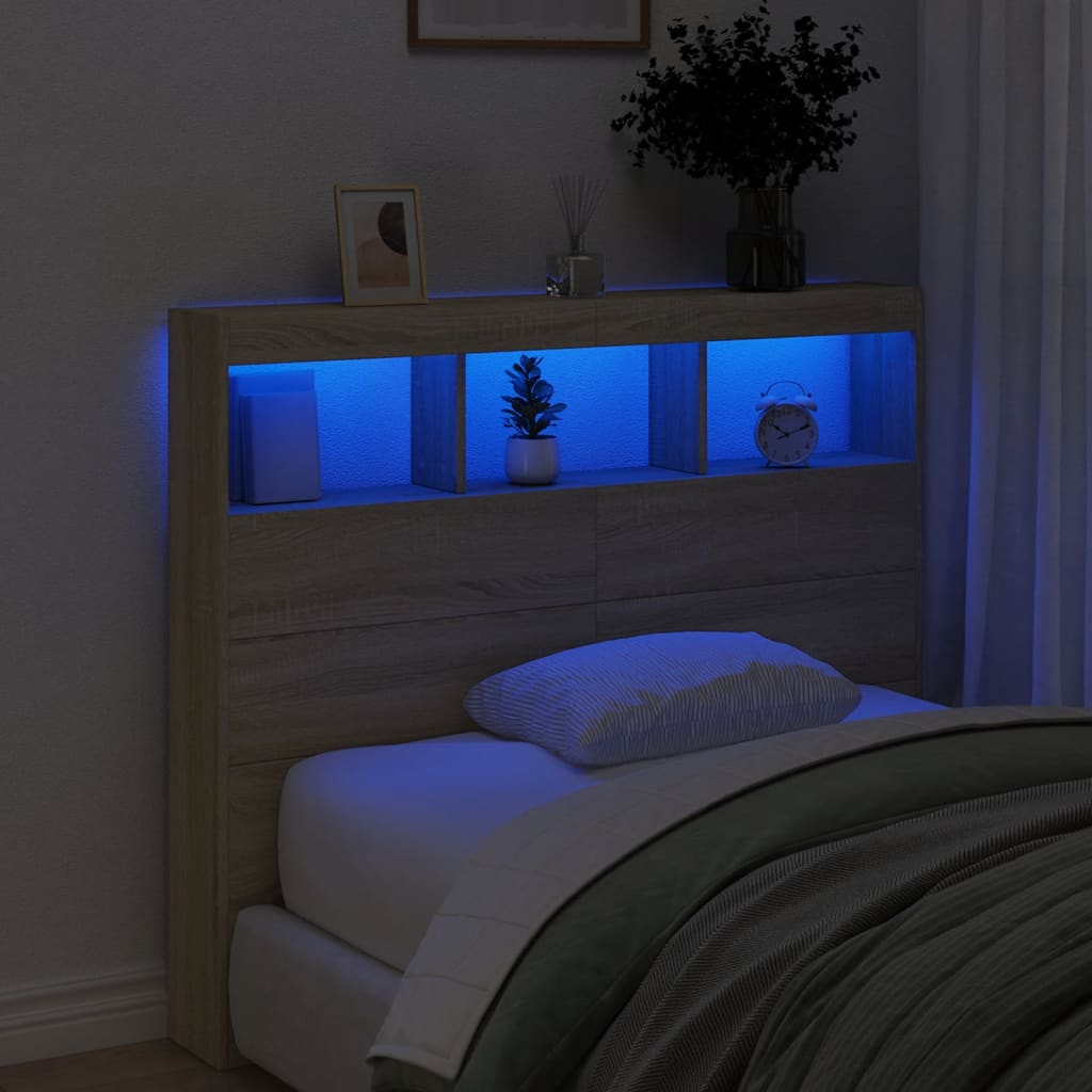 Ormarić za uzglavlje s LED svjetlima boja hrasta 120x17x102 cm