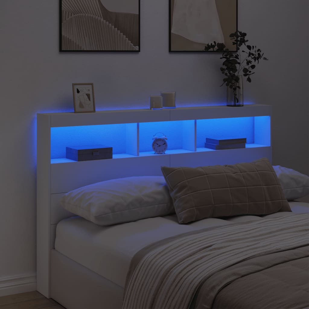 Ormarić za uzglavlje s LED svjetlima bijeli 160 x 17 x 102 cm