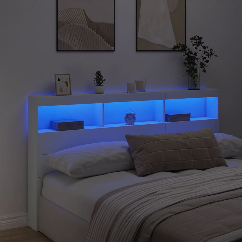 Ormarić za uzglavlje s LED svjetlima bijeli 180 x 17 x 102 cm
