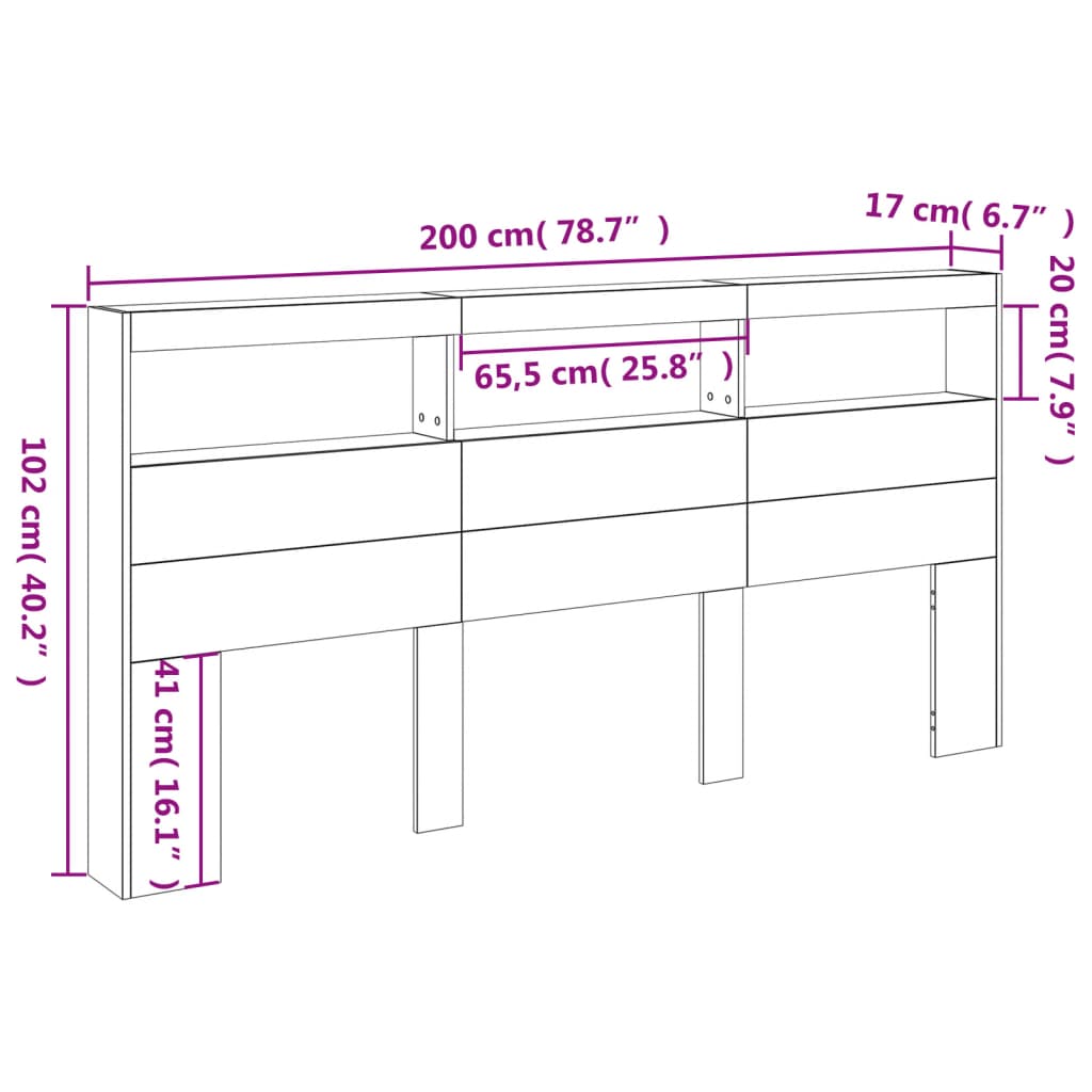 Ormarić za uzglavlje s LED svjetlima bijeli 200 x 17 x 102 cm