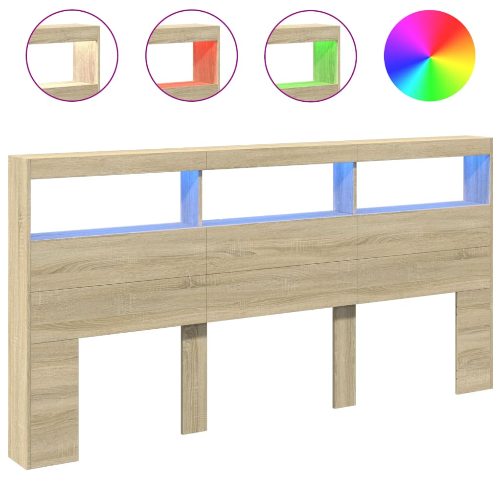 Ormarić za uzglavlje s LED svjetlima boja hrasta 200x17x102 cm