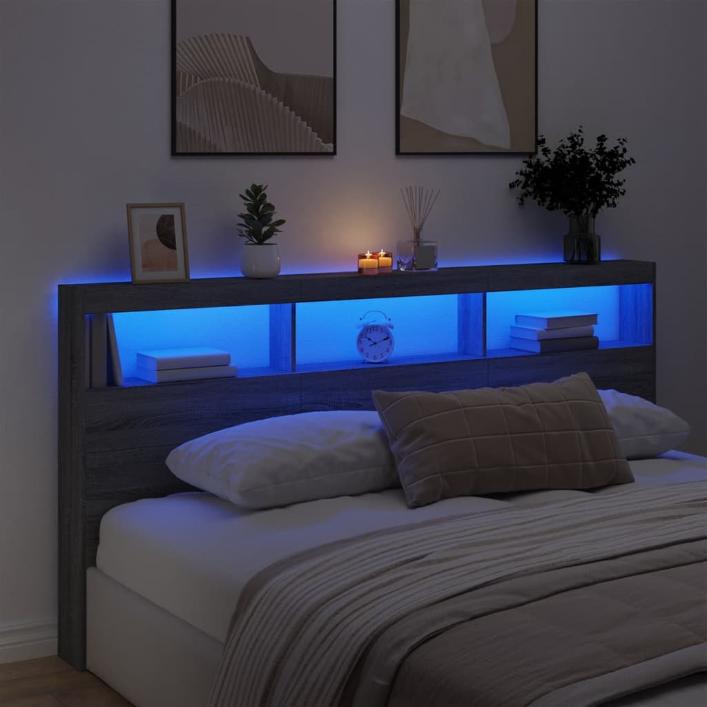 Ormarić za uzglavlje LED sivom sonomom 200x17x102 cm