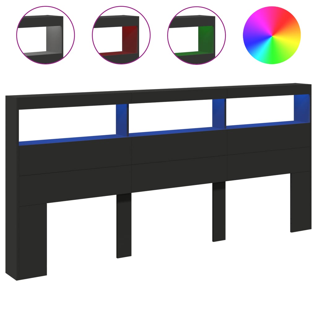 Ormarić za uzglavlje s LED svjetlima crni 220 x 17 x 102 cm