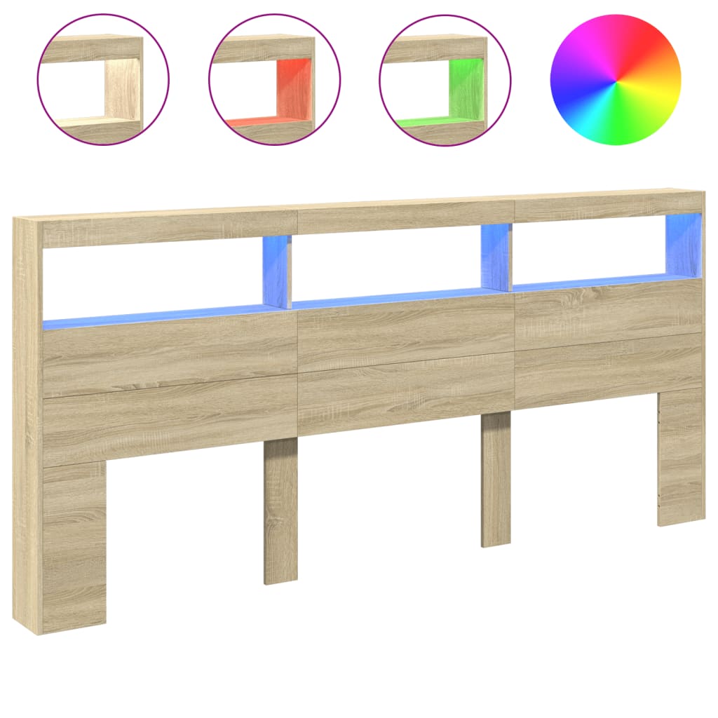 Ormarić za uzglavlje s LED svjetlima boja hrasta 220x17x102 cm