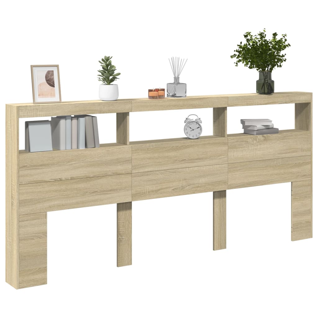 Ormarić za uzglavlje s LED svjetlima boja hrasta 220x17x102 cm