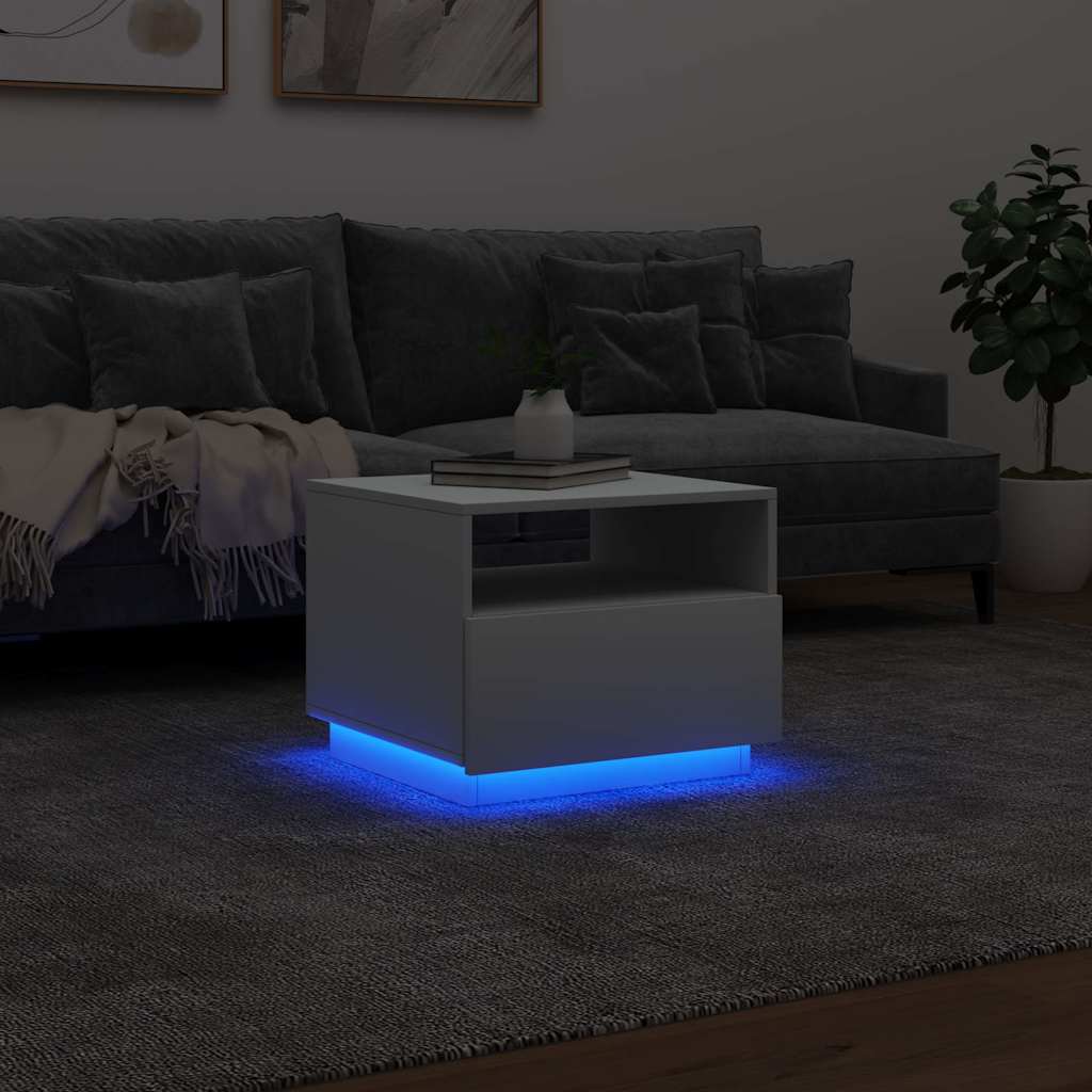 Stolić za kavu s LED svjetlima bijeli 50 x 49 x 40 cm