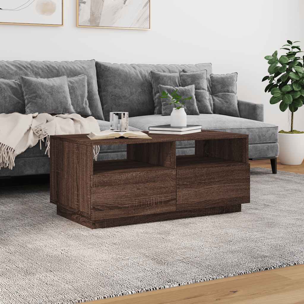 Stolić za kavu s LED svjetlima smeđi hrast 90x49x40 cm