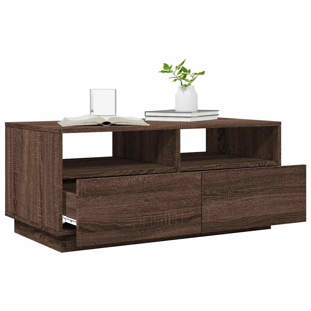 Stolić za kavu s LED svjetlima smeđi hrast 90x49x40 cm
