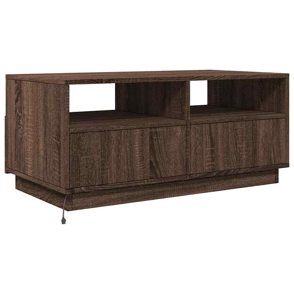 Stolić za kavu s LED svjetlima smeđi hrast 90x49x40 cm