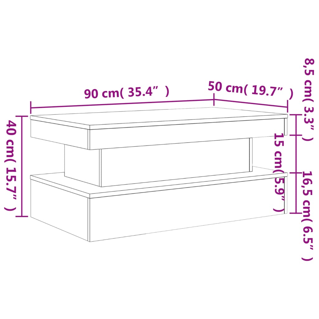 Stolić za kavu s LED svjetlima bijeli 90 x 50 x 40 cm