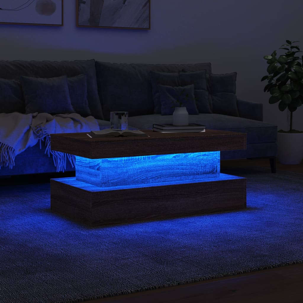 Stolić za kavu s LED svjetlima smeđa boja hrasta 90x50x40 cm
