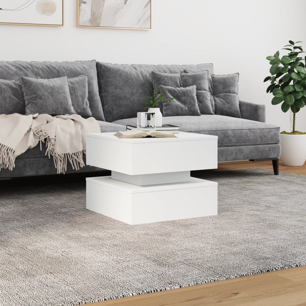 Stolić za kavu s LED svjetlima bijeli 50 x 50 x 40 cm