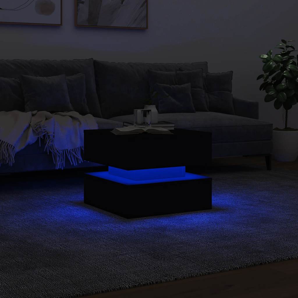 Stolić za kavu s LED svjetlima crni 50 x 50 x 40 cm
