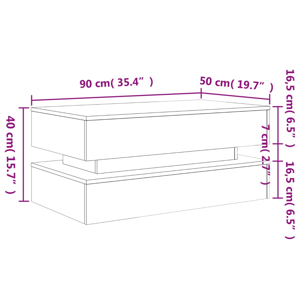 Stolić za kavu s LED svjetlima bijeli 90 x 50 x 40 cm