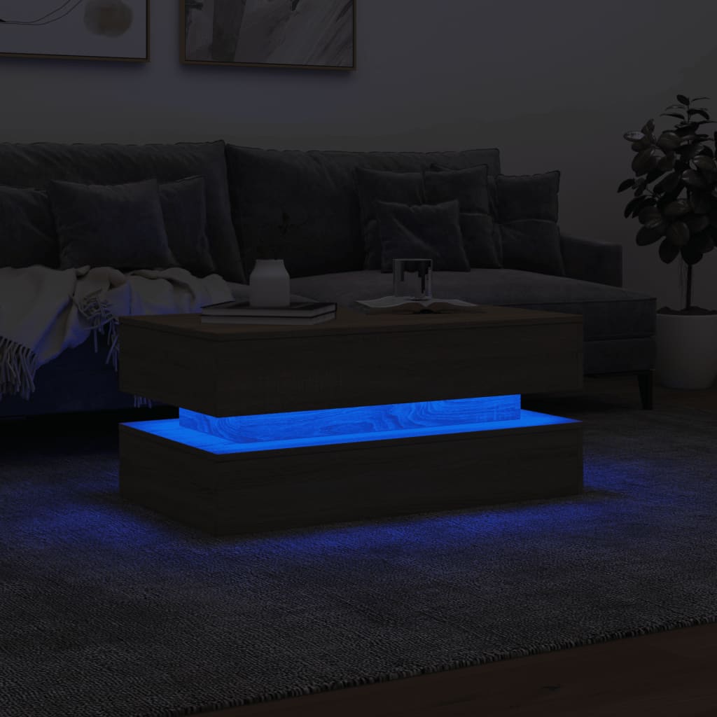 Stolić za kavu s LED svjetlima boja hrasta 90 x 50 x 40 cm Smeđa