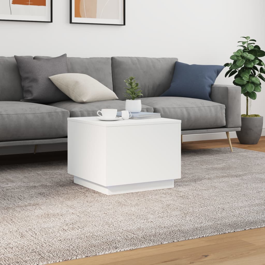 Stolić za kavu s LED svjetlima bijeli 50 x 50 x 40 cm