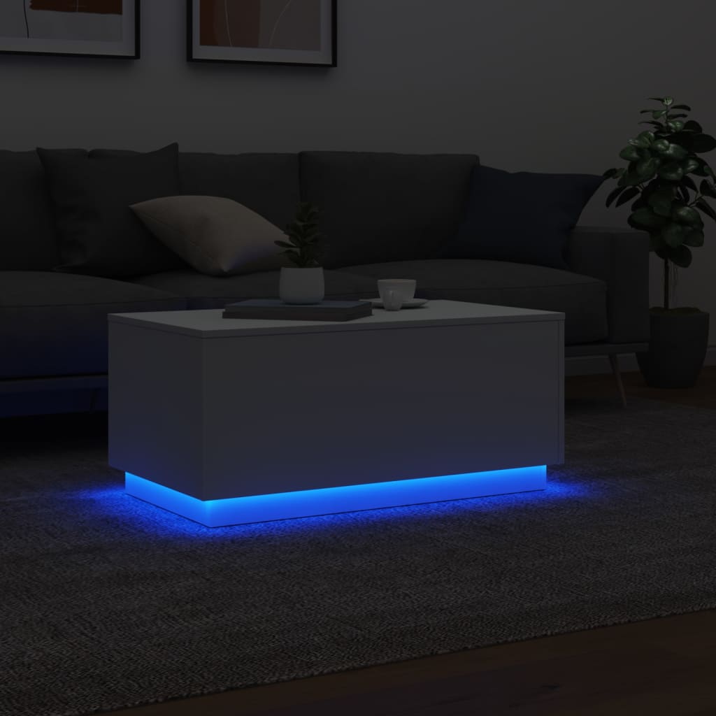 Stolić za kavu s LED svjetlima bijeli 90 x 50 x 40 cm
