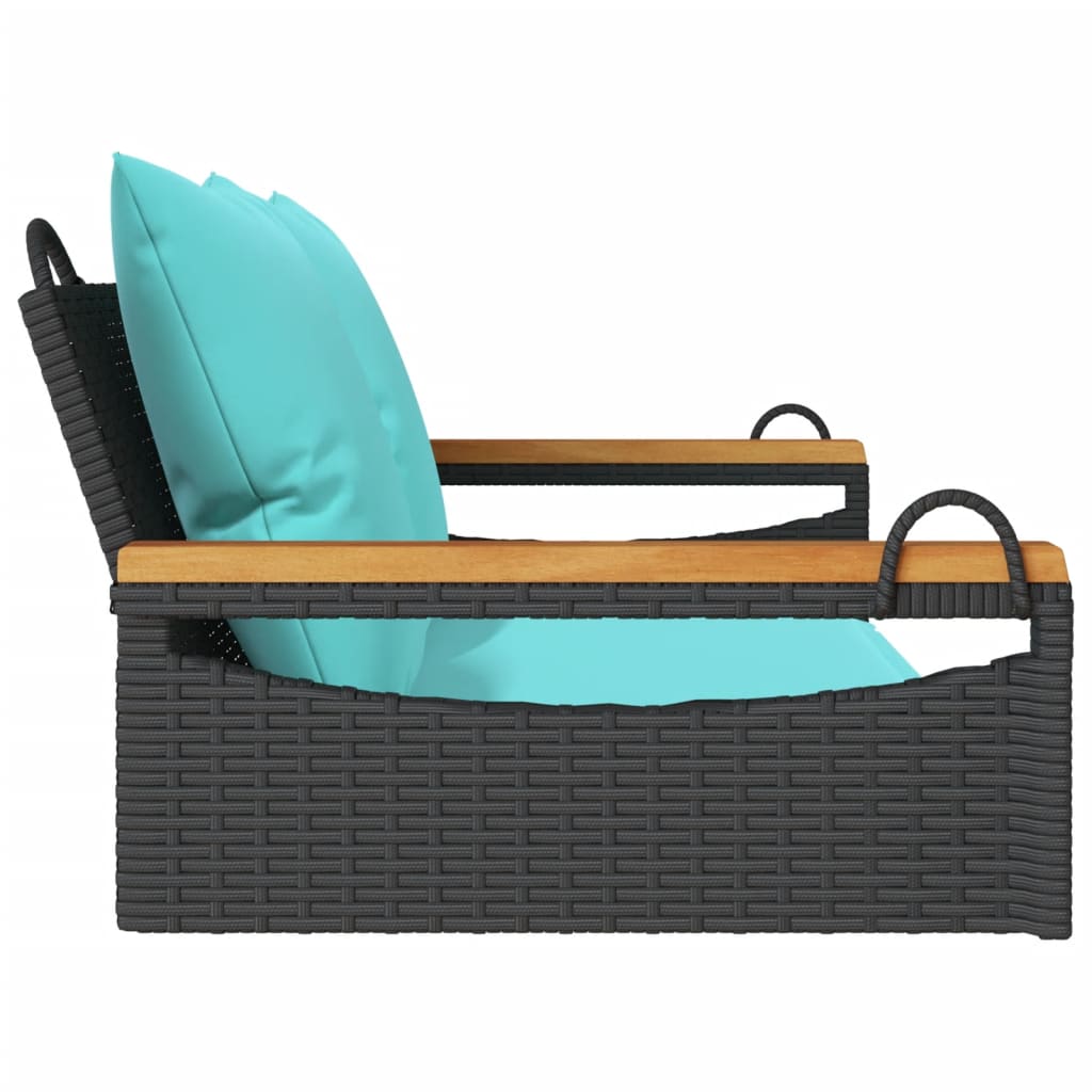 Klupa za ljuljanje s jastucima crna 109x62x40 cm od poliratana