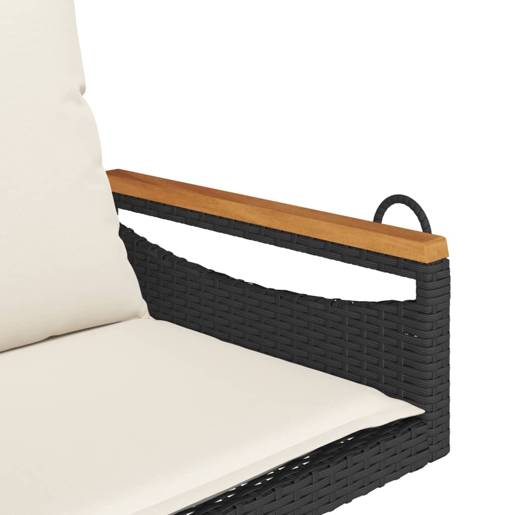 Klupa za ljuljanje s jastucima crna 63x62x40 cm od poliratana