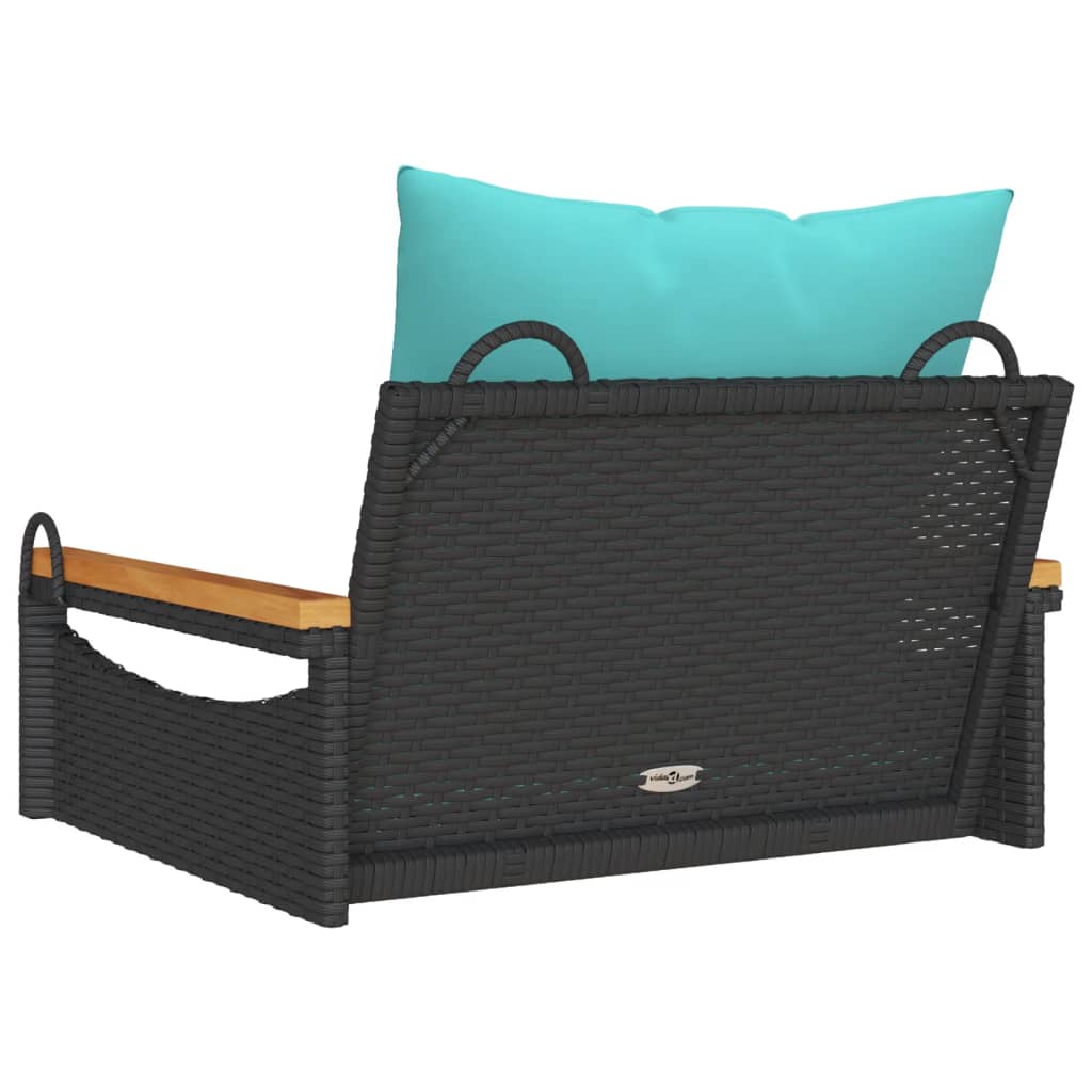 Klupa za ljuljanje s jastucima crna 63x62x40 cm od poliratana