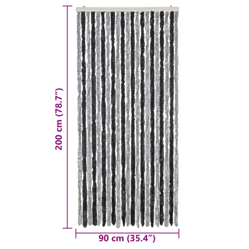 Zastor protiv muha sivo-crni 90 x 200 cm od šenila