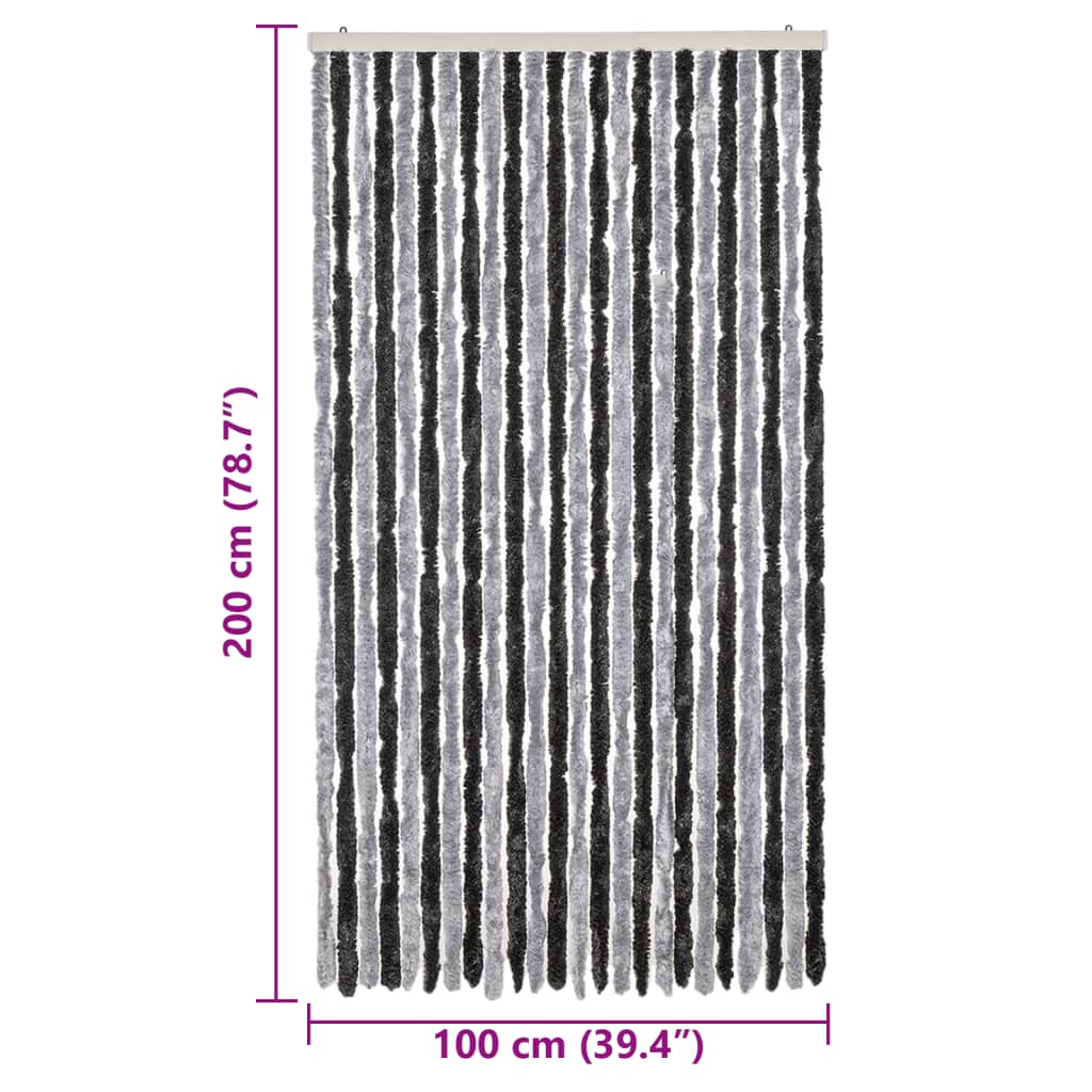 Zastor protiv muha sivo-crni 100 x 200 cm od šenila