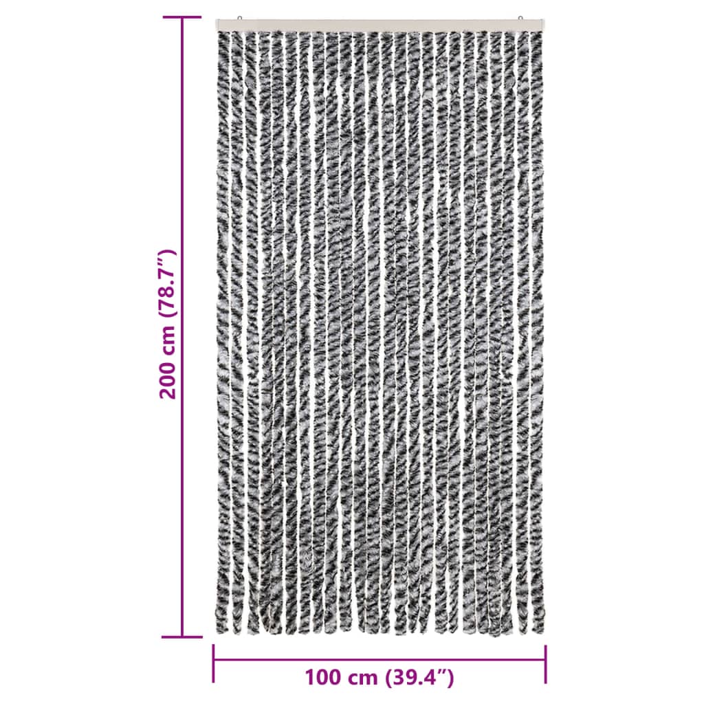 Zastor protiv muha sivi i crno-bijeli 100 x 200 cm od šenila