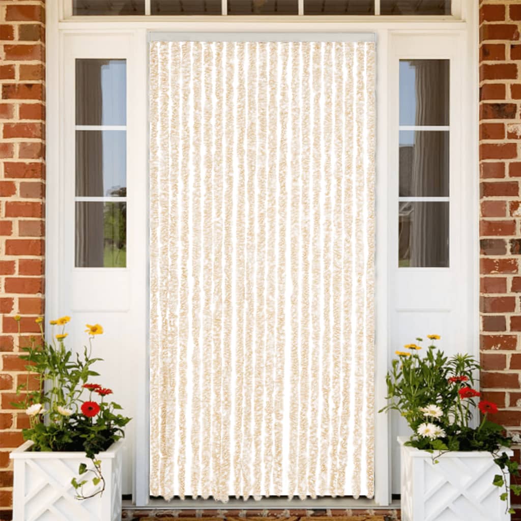 Zastor protiv muha bež i bijeli 90 x 220 cm od šenila
