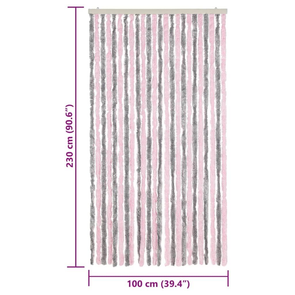 Zastor protiv muha srebrnosivi i ružičasti 100 x 230 cm šenil