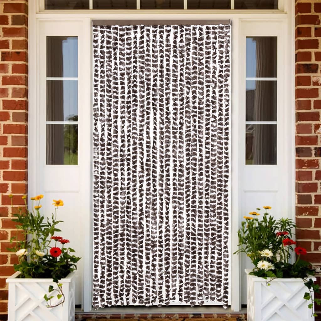 Zastor protiv muha smeđa i bijela 90 x 200 cm od šenila