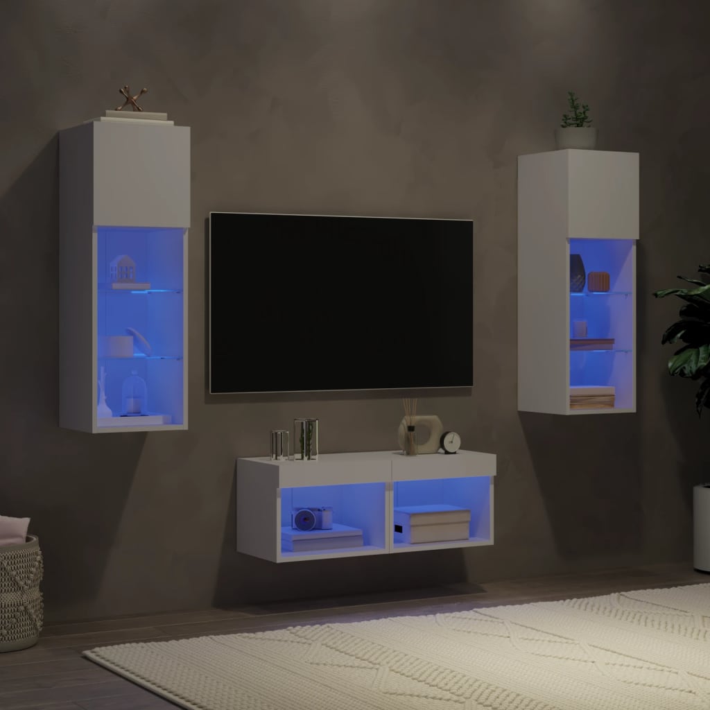 4-dijelni zidni TV ormarići s LED svjetlima bijeli