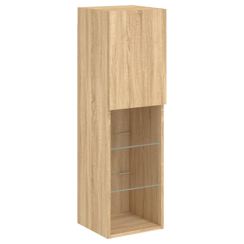 5-dijelni zidni TV elementi s LED svjetlima boja hrasta drveni