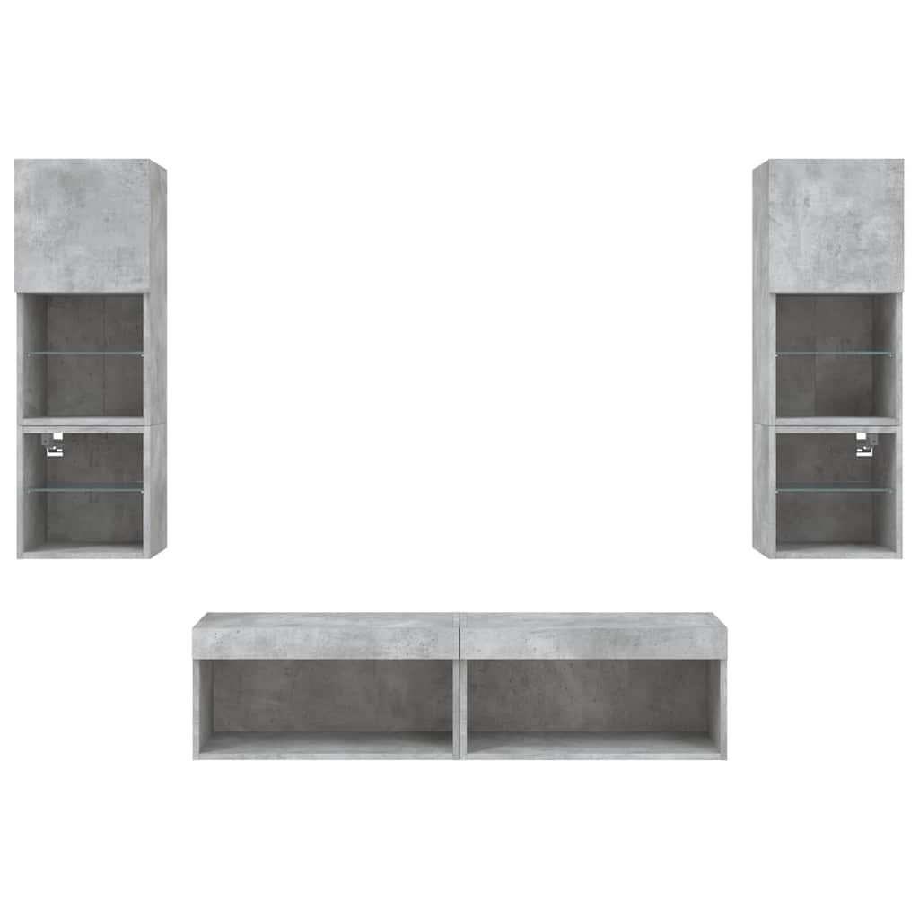 6-dijelni zidni TV elementi s LED svjetlima boja betona drveni