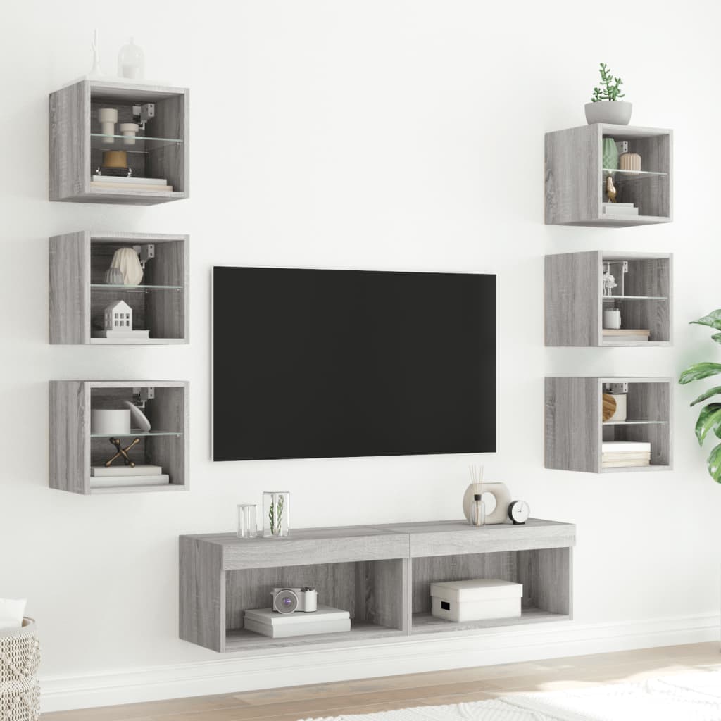 8-dijelni zidni TV elementi s LED svjetlima boja sivog hrasta