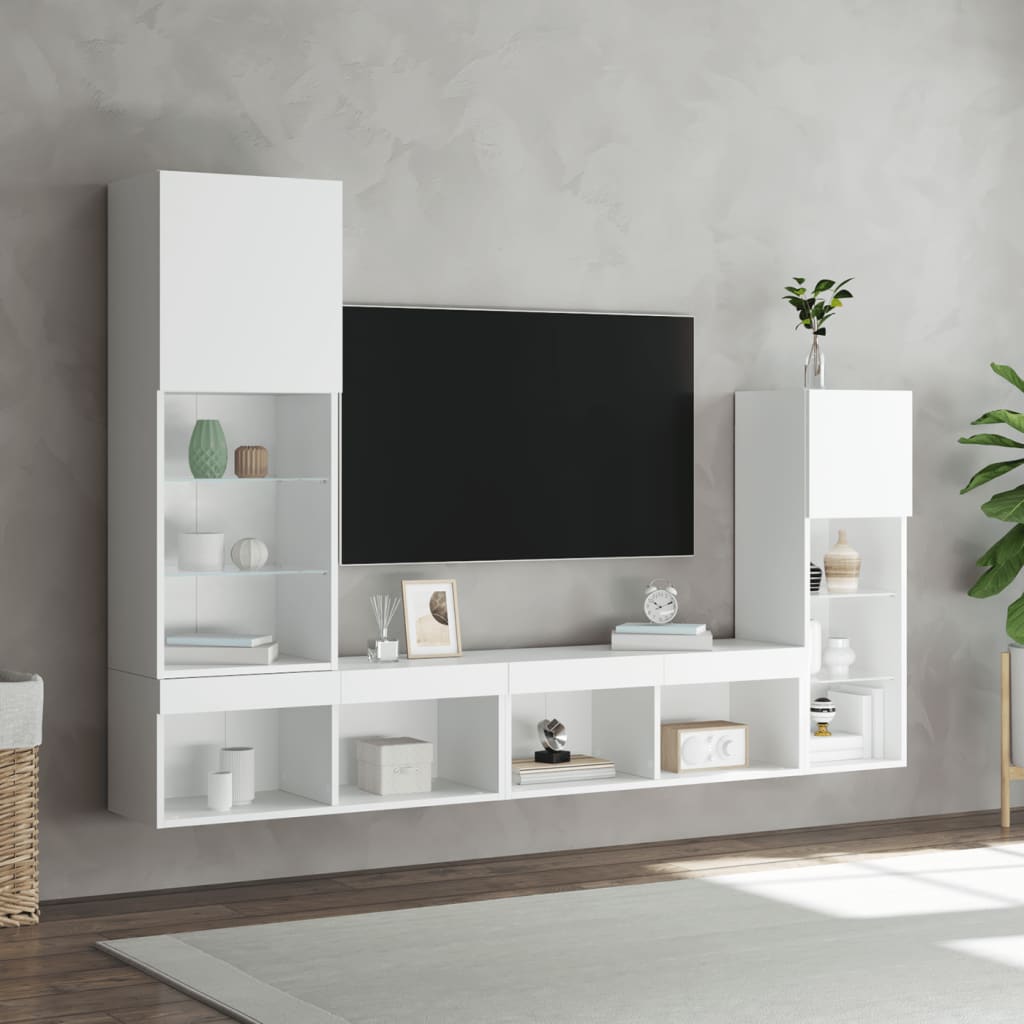 4-dijelni zidni TV elementi s LED bijeli od konstruiranog drva