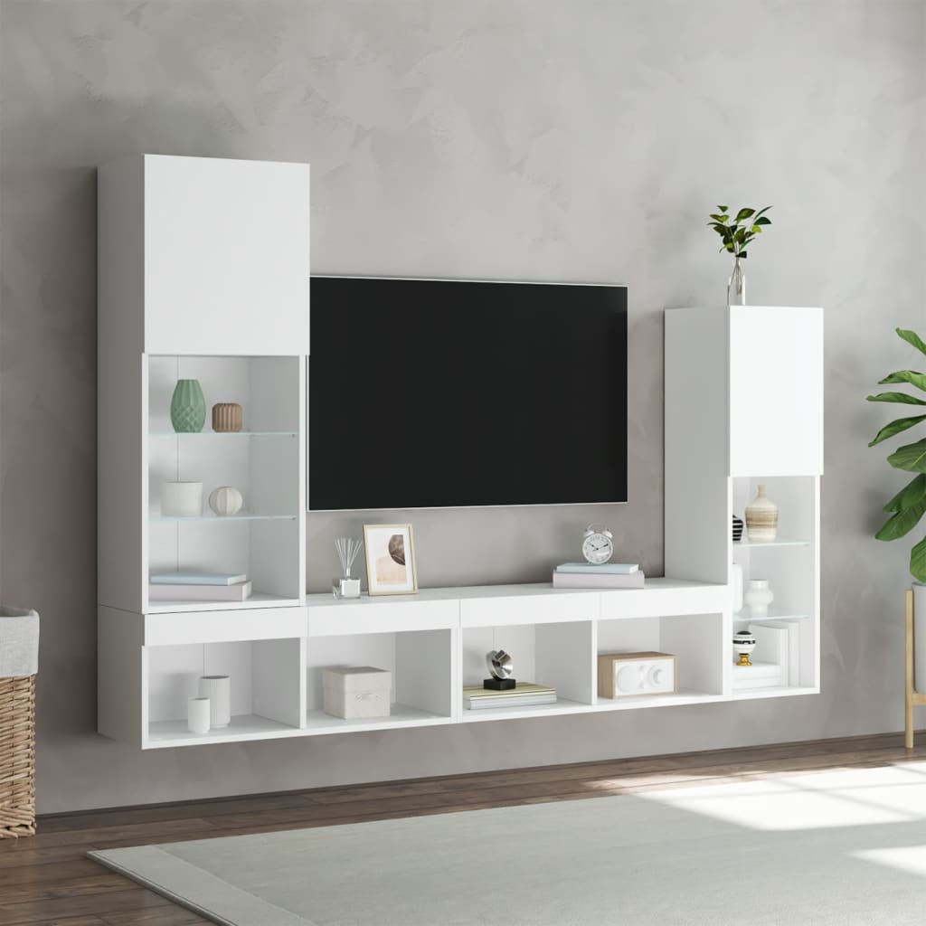 4-dijelni zidni TV elementi s LED bijeli od konstruiranog drva