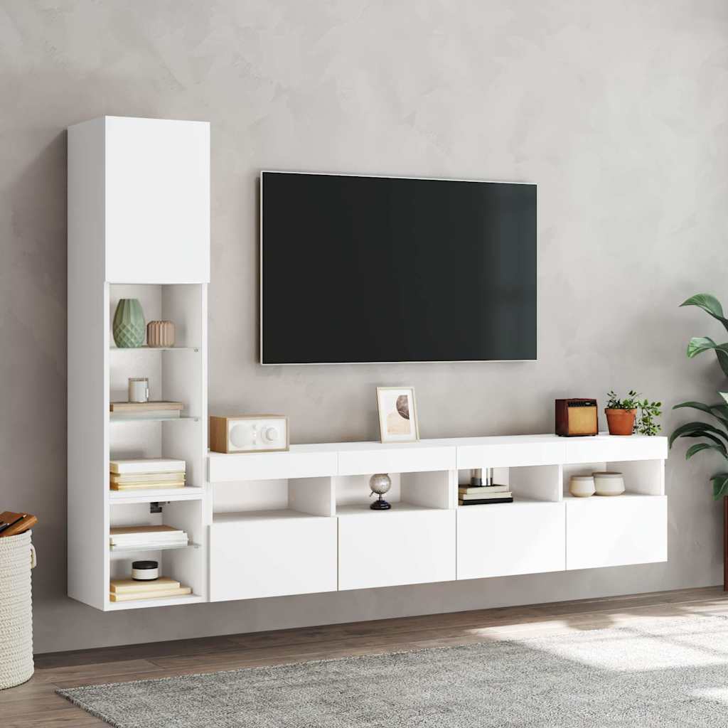 4-dijelni zidni TV elementi s LED bijeli od konstruiranog drva