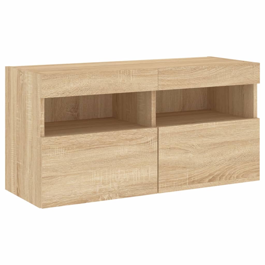 5-dijelni zidni TV elementi s LED svjetlima boja hrasta drveni