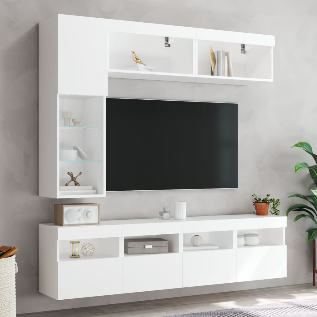 7-dijelni set zidnih TV ormarića s LED svjetlima bijeli