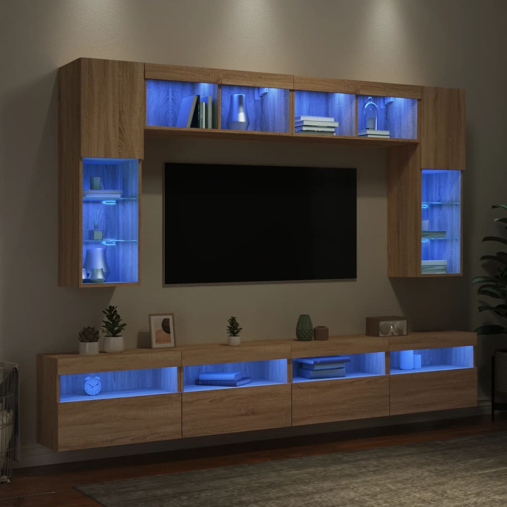 8-dijelni set zidnih TV ormarića LED boja hrasta sonome