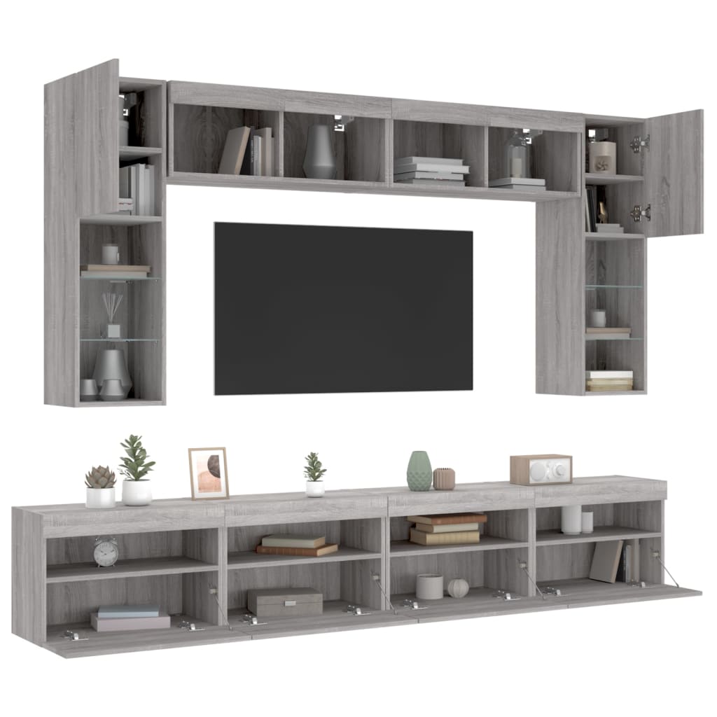 8-dijelni set zidnih TV ormarića LED boja hrasta sonome