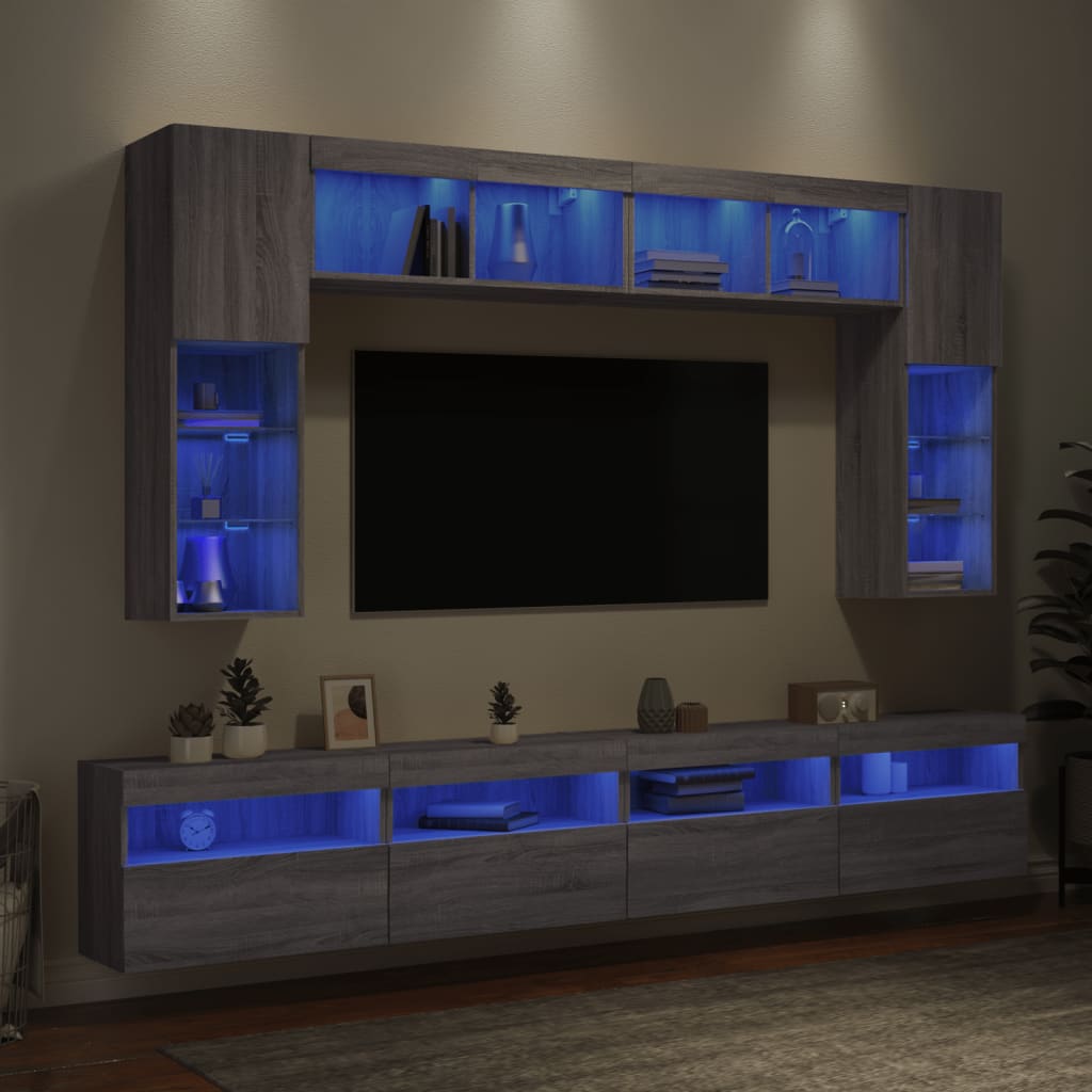 8-dijelni set zidnih TV ormarića LED boja hrasta sonome