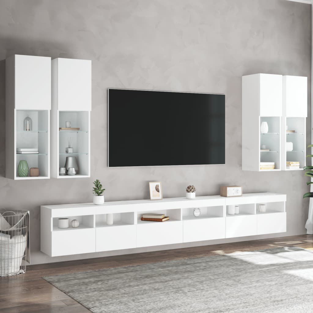 7-dijelni set zidnih TV ormarića s LED svjetlima bijeli