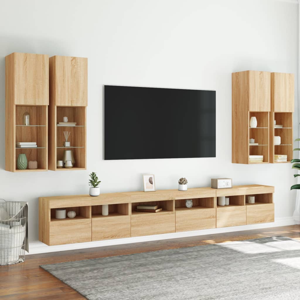 7-dijelni set zidnih TV ormarića LED boja hrasta sonome